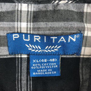 puritan バンドカラーチェック柄半袖シャツ